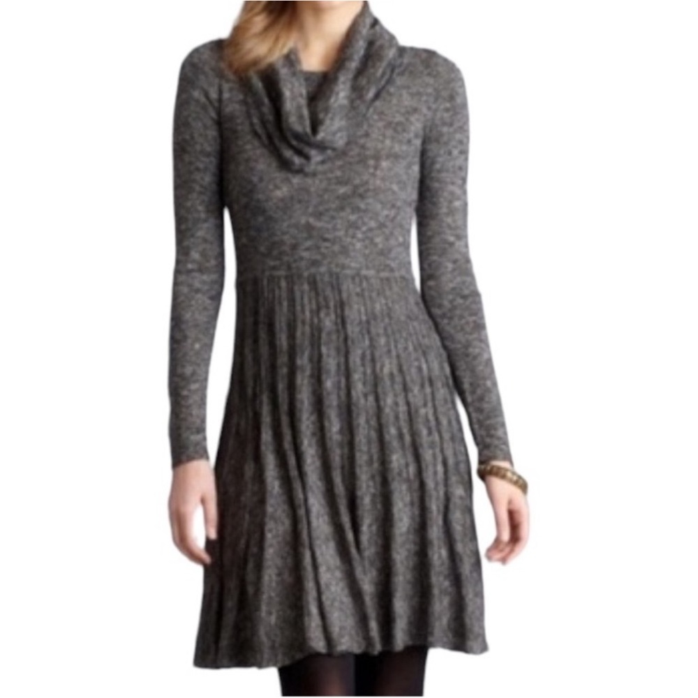 Max Studio Turtleneck Sweater Knit Dress Charcoal Pleated Long sleeve Size XS